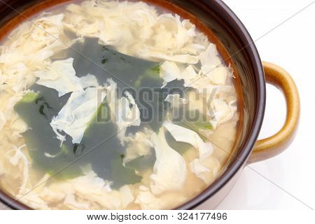 Japanese Foof, Tamago Egg Soup In A Bowl On White Background