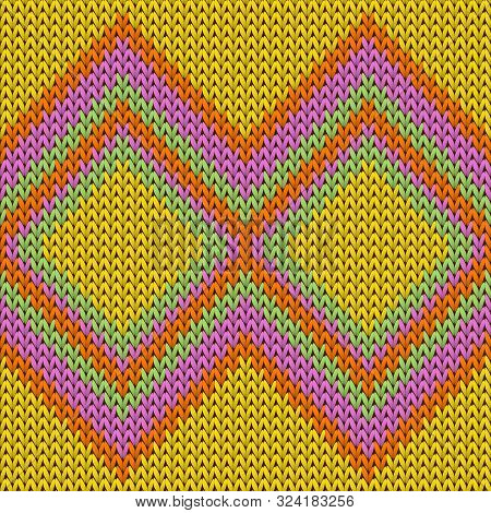 Cool Rhombus Argyle Knit Texture Geometric Vector Seamless. Jacquard Stockinet Ornament. Fashionable
