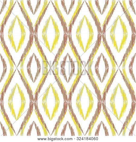 Ikat Ogee Seamless Vector Pattern Design. Ethnic Fabric Print Geometric Ikat Pattern. Cool Ogee Seam