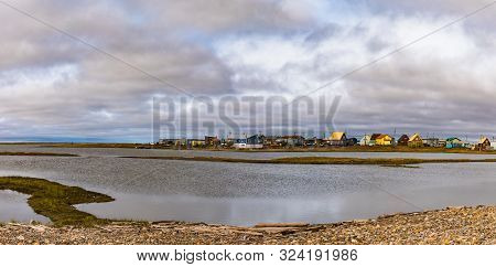 Panoramic Tuktoyaktuk At The Shore Of Beaufort Sea Or Arctic Ocean, An Isolated Inuvialuit Community