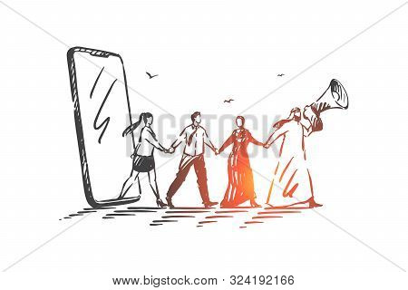 Leadership, Teamwork And Networking Concept Sketch. Returning To Interpersonal Communication, Overco