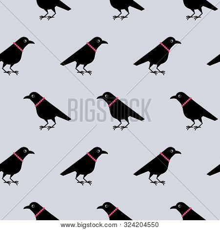 Cute Lady Female Raven Crow Seamless Pattern Mascot Cartoon Character In Beads
