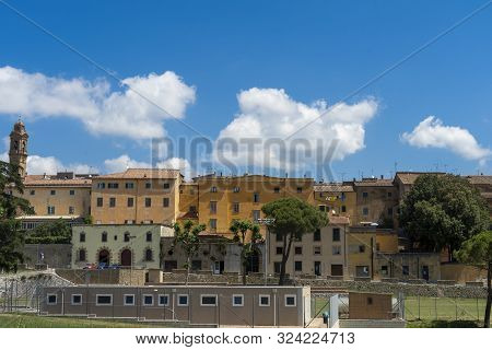 Panoramic View Of Pomarance, Pisa, Tuscany, Italy, Historic Town