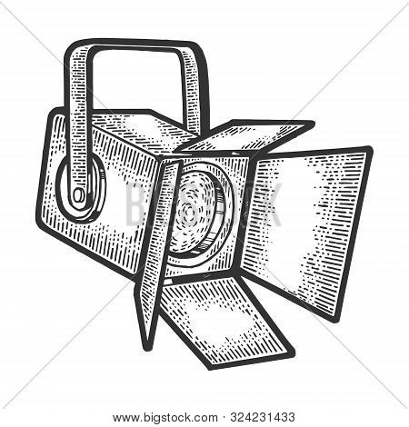 Spotlight Floodlight Theatre Projector Sketch Engraving Vector Illustration. Tee Shirt Apparel Print