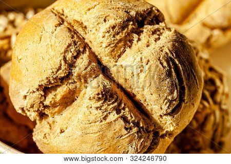 Close Up Of Tasty Sunflower Bread Rolls From Denmark