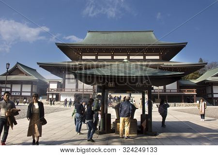 Japanese People And Foreign Traveler Visited Praying And Jokoro Rite Ritual Japanese Traditional Of