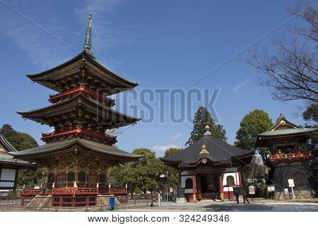 Japanese People And Foreigner Traveler Walking Visit And Praying In Daitou Or Great Pagoda Of Narita