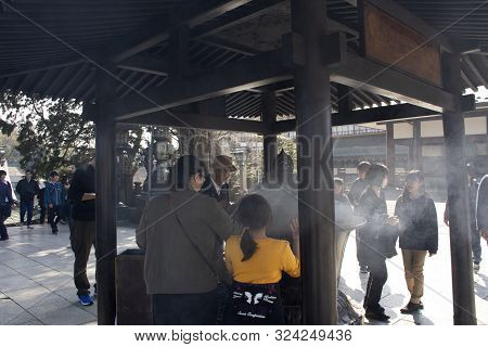 Japanese People And Foreign Traveler Visited Praying And Jokoro Rite Ritual Japanese Traditional Of 