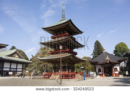 Japanese People And Foreigner Traveler Walking Visit And Praying In Daitou Or Great Pagoda Of Narita