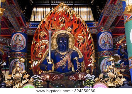 Fudo Myoo Statue Or Acala In Daitou Or Great Peace Pagoda For Japanese People Visit And Praying Of N