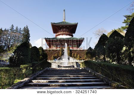 Japanese People And Foreigner Traveler Walking Visit And Praying In Daitou Or Great Pagoda Of Narita