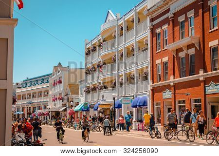 Mackinac Island Mi /usa - July 9th 2016: The Iconic Downtown Of Mackinac Island