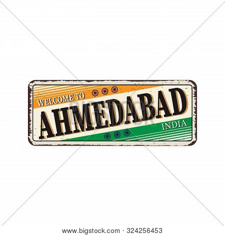 Ahmedabad India Travel Label Rusted Metal Plate Design