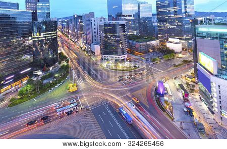Traffic Seoul City At Gangnam District In Seoul  South Korea