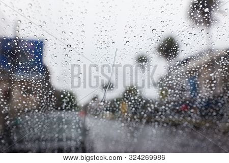 Water Drop On Wind Shield. Rain Drops On Window.raindrop Outside Car Mirror.