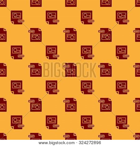 Red Bmp File Document. Download Bmp Button Icon Isolated Seamless Pattern On Brown Background. Bmp F
