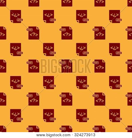 Red Php File Document. Download Php Button Icon Isolated Seamless Pattern On Brown Background. Php F