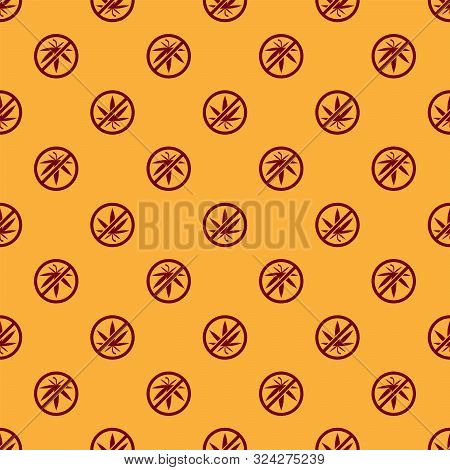 Red Stop Marijuana Or Cannabis Leaf Icon Isolated Seamless Pattern On Brown Background. No Smoking M