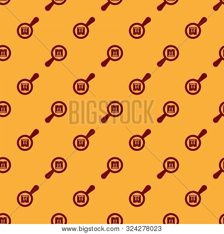 Red Search Package Icon Isolated Seamless Pattern On Brown Background. Parcel Tracking Symbol. Magni