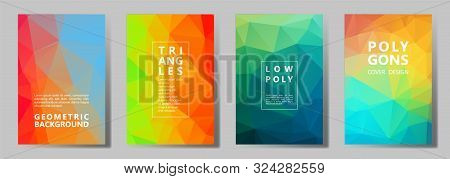 Facet Low Poly Multicolor Banners, Posters, Flyers Vector Graphic Design Set. Diamond Texture Low Po