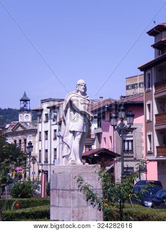 Monument To Don Pelayo In Cangas De Onis July 5, 2010. Asturias, Spain, Europe. Travel Tourism Stree