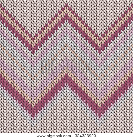 Jersey Zig Zal Lines Knitted Texture Geometric Seamless Pattern. Pullover Knitting Pattern Imitation