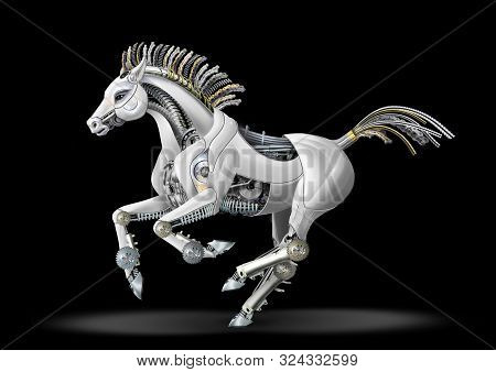 A Mare Made Of Metal And Plastic. Mechanical Galloping Gallop