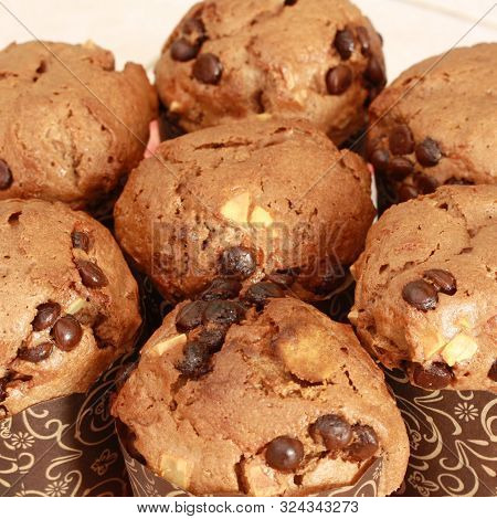 Homemade Delicious Muffin With Cocolate Chips. Dessert.