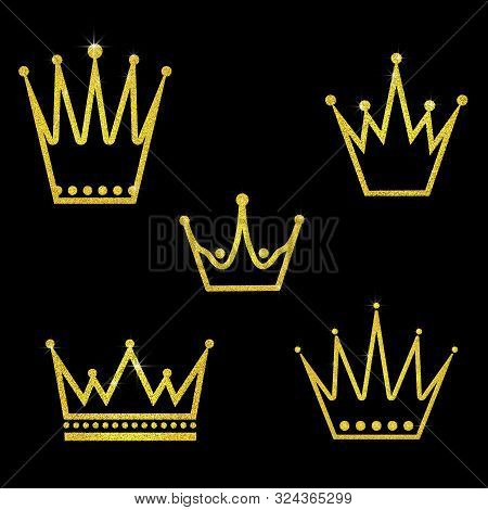 Gold Glitter Crown Set Iers Set Of King Crowns. Sparkling Diadems And Crowns For Your Design.