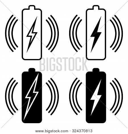 Set Icons Wireless Battery Charging, Vector Qi Standard Wireless Power Transmission For Battery