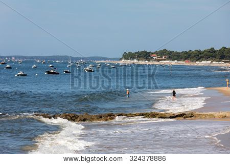 Arcachon, France - September 10, 2018: Boats Moored  In Archachon Bay, Gironde, France