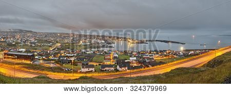 Torshavn City Panoramic View Summer Night. Faroe Islands Capital Town.