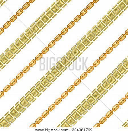 Seamless Vector Pattern With Golden Chains And Geometric Elements.