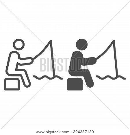 Fisheman Line And Glyph Icon. Fishing Man On The River Vector Illustration Isolated On White. Person