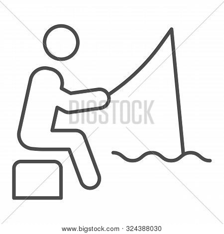 Fisheman Thin Line Icon. Fishing Man On The River Vector Illustration Isolated On White. Person With