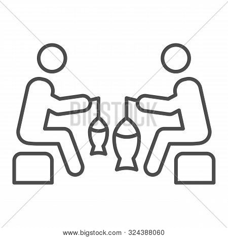 Two Fishemen Thin Line Icon. Fishing Sport Vector Illustration Isolated On White. Fisherman Competit