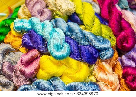 The Silk Yarn Is Obtained From A Silkworm, Household Handicrafts Of Thai Silk Use For Weaving Tradit