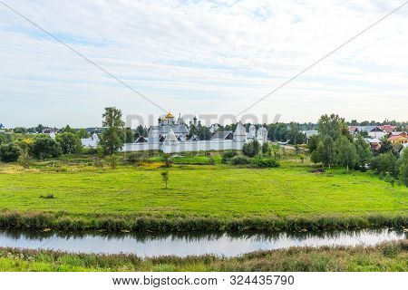 Picturesque Summer View Of Medieval Intercession Pokrovsky Monastery In Suzdal.the Golden Ring Of Ru