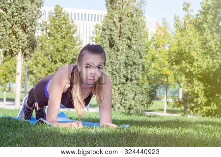 Strap. Fitness. Athlete Girl, Thlete Exercise At Outside, Woman Fitness. Young Beautiful Woman Stret