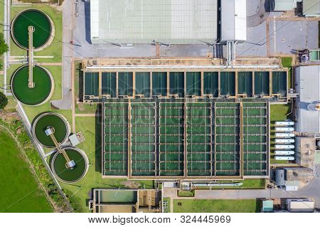 Aerial View Of The Solid Contact Clarifier Tank Type Sludge Recirculation In Water Treatment Plant I