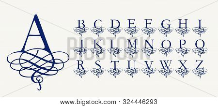 Vintage Vector Set . Calligraphic Capital Letters With Curls, Stylized Arabic Knit For Monograms And