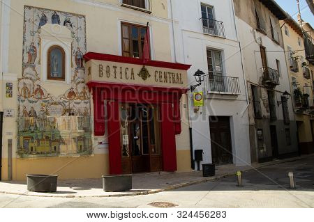 Xativa, Valenciana, Spain - Sept 17 2019 : View Of Xativa Streets With People Wandering About