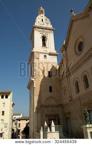 Xativa, Valenciana, Spain - Sept 17 2019 : View Of Xativa Streets With People Wandering About