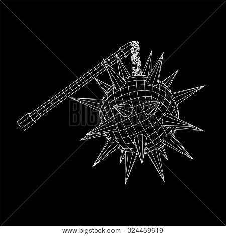 Medieval Chained Mace Ball. Wireframe Low Poly Mesh Vector Illustration.