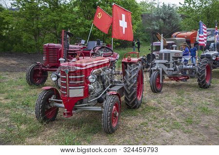 Rostov-on-don, Russia-may 20, 2018: Racing On Tractors In Rostov-on-don, Old Hurlimann Tractors D-60