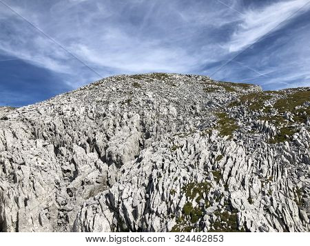 Mutteristock Mountain Above The Wagital Valley (waegital Or Wägital) And Alpine Lake Wagitalersee (w