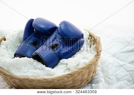 The Boxing Gloves Of The Boxers Are Placed In Whites With Hope And Determination For Boxing.