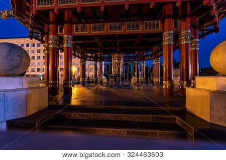 Elista, Russia - May 5, 2018: Pagoda Of Seven Days In Elista, Russia At Night