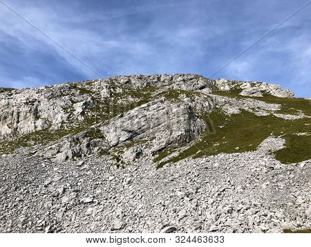 Mutteristock Mountain Above The Wagital Valley (waegital Or Wägital) And Alpine Lake Wagitalersee (w