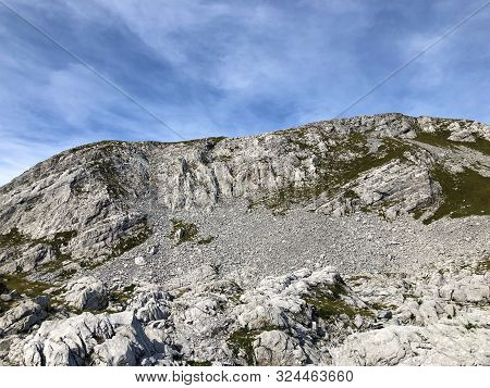 Mutteristock Mountain Above The Wagital Valley (waegital Or Wägital) And Alpine Lake Wagitalersee (w